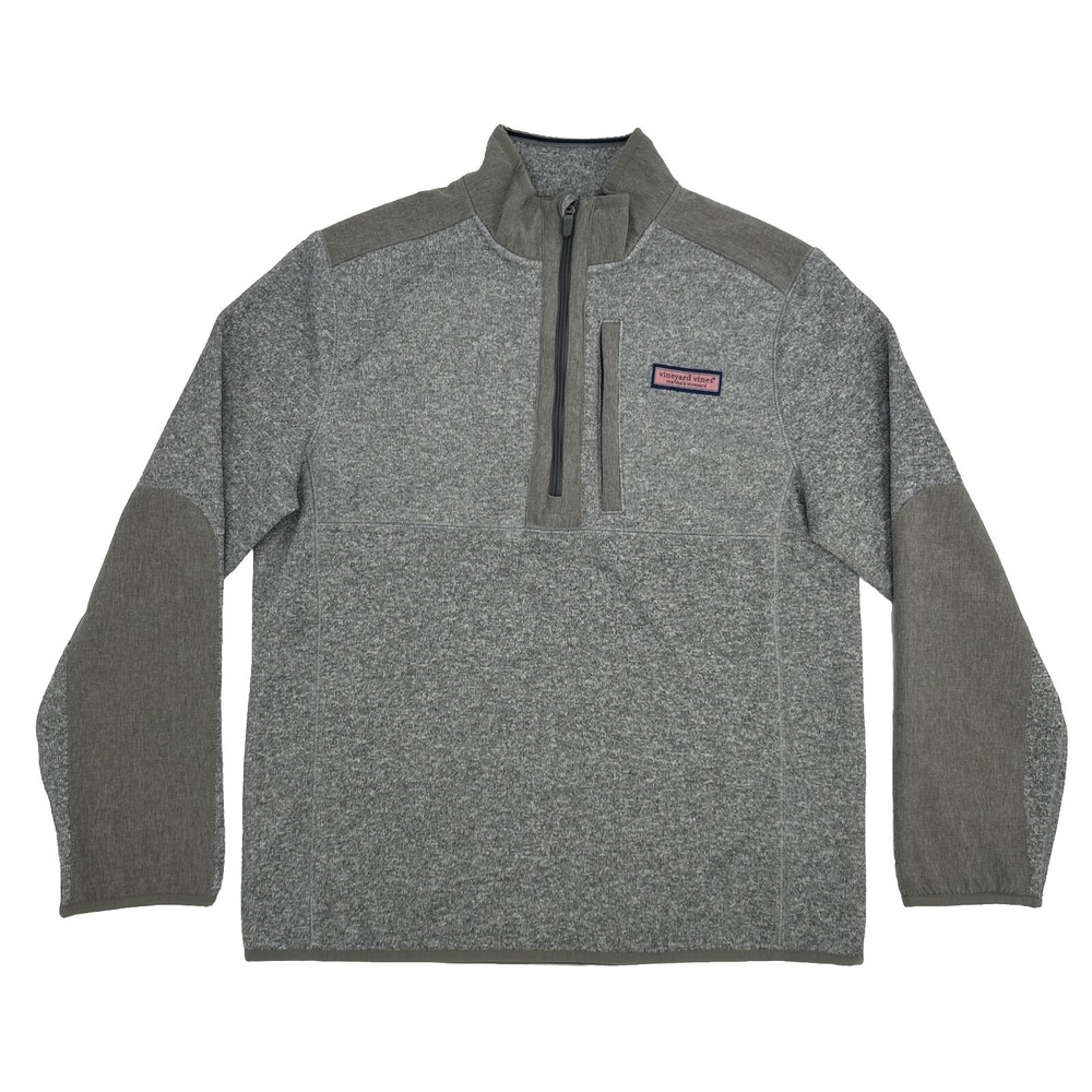 Vineyard Vines Mountain Sweater Men's‎ M Gray 1/4 Zip Pullover Fleece Preppy